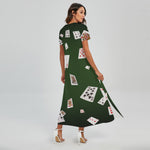 Flying Poker Cards Print Short Sleeve Maxi Dress