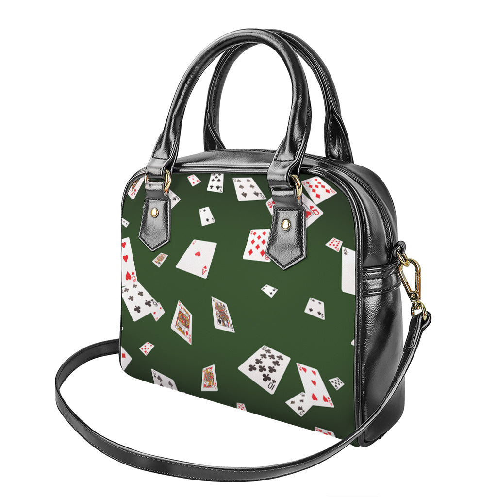 Flying Poker Cards Print Shoulder Handbag
