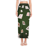 Flying Poker Cards Print Side Slit Maxi Skirt