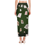 Flying Poker Cards Print Side Slit Maxi Skirt