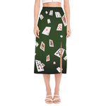 Flying Poker Cards Print Side Slit Midi Skirt