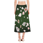 Flying Poker Cards Print Side Slit Midi Skirt