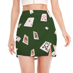 Flying Poker Cards Print Side Slit Mini Skirt