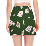 Flying Poker Cards Print Side Slit Mini Skirt