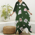 Flying Poker Cards Print Silk V-Neck Kaftan Dress
