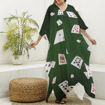 Flying Poker Cards Print Silk V-Neck Kaftan Dress