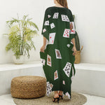 Flying Poker Cards Print Silk V-Neck Kaftan Dress