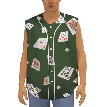 Flying Poker Cards Print Sleeveless Baseball Jersey