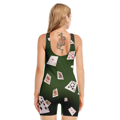 Flying Poker Cards Print Sleeveless One Piece Swimsuit