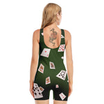 Flying Poker Cards Print Sleeveless One Piece Swimsuit