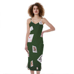 Flying Poker Cards Print Slim Fit Midi Cami Dress