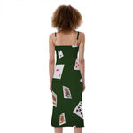 Flying Poker Cards Print Slim Fit Midi Cami Dress
