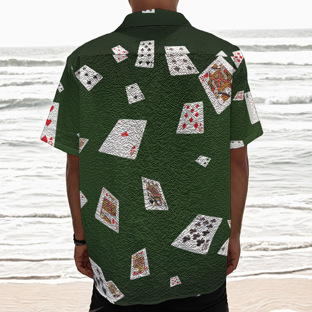 Flying Poker Cards Print Textured Short Sleeve Shirt
