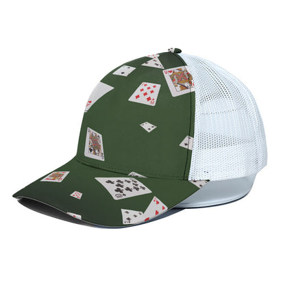 Flying Poker Cards Print White Mesh Trucker Cap