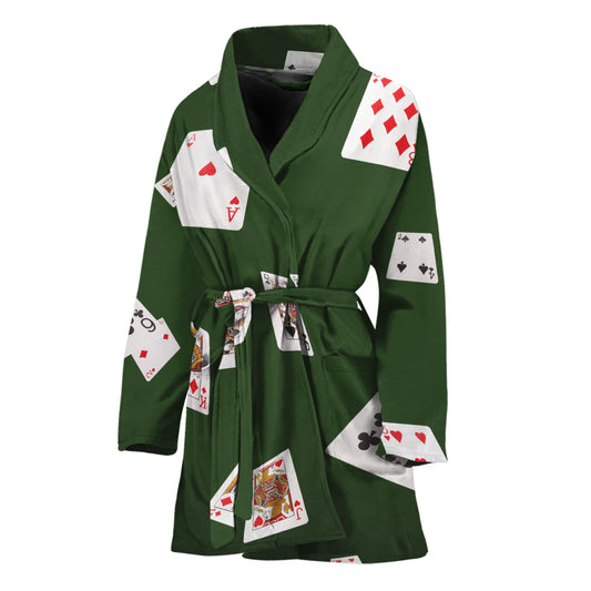 Flying Poker Cards Print Women's Bathrobe
