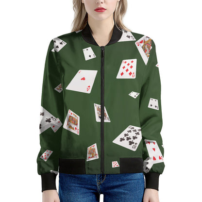 Flying Poker Cards Print Women's Bomber Jacket
