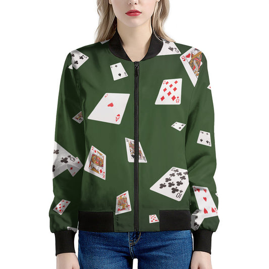 Flying Poker Cards Print Women's Bomber Jacket