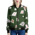 Flying Poker Cards Print Women's Bomber Jacket
