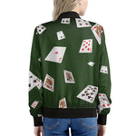 Flying Poker Cards Print Women's Bomber Jacket
