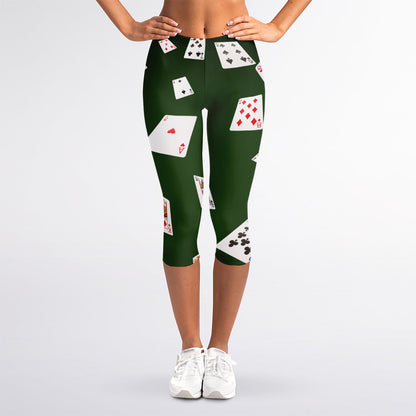 Flying Poker Cards Print Women's Capri Leggings