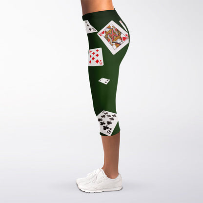 Flying Poker Cards Print Women's Capri Leggings