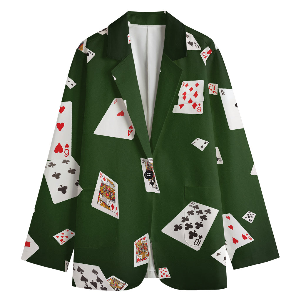 Flying Poker Cards Print Women's Cotton Blazer