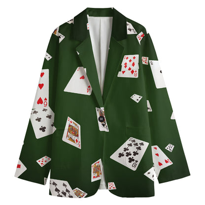 Flying Poker Cards Print Women's Cotton Blazer