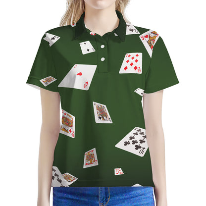 Flying Poker Cards Print Women's Polo Shirt