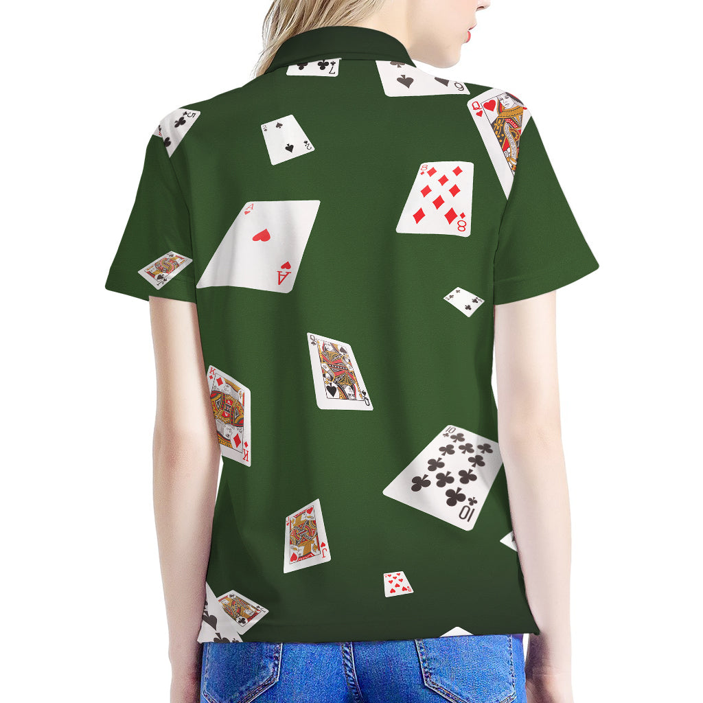 Flying Poker Cards Print Women's Polo Shirt