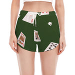 Flying Poker Cards Print Women's Split Running Shorts