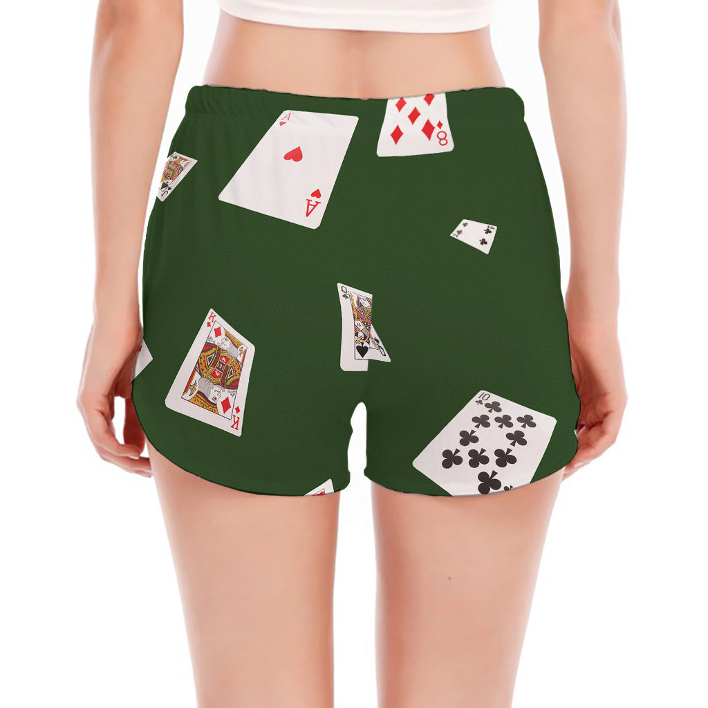 Flying Poker Cards Print Women's Split Running Shorts