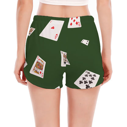Flying Poker Cards Print Women's Split Running Shorts