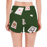 Flying Poker Cards Print Women's Split Running Shorts