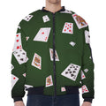 Flying Poker Cards Print Zip Sleeve Bomber Jacket