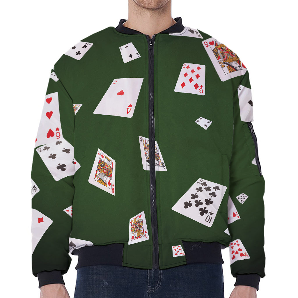 Flying Poker Cards Print Zip Sleeve Bomber Jacket