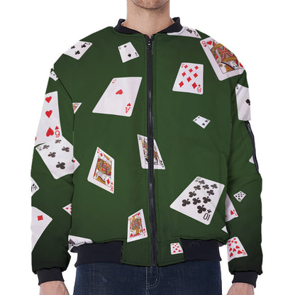 Flying Poker Cards Print Zip Sleeve Bomber Jacket