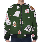 Flying Poker Cards Print Zip Sleeve Bomber Jacket