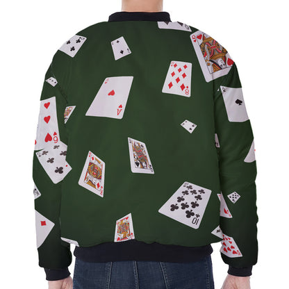Flying Poker Cards Print Zip Sleeve Bomber Jacket