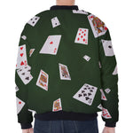 Flying Poker Cards Print Zip Sleeve Bomber Jacket