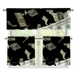 Flying US Dollar Print 3 Piece Kitchen Curtains