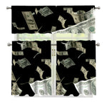 Flying US Dollar Print 3 Piece Kitchen Curtains