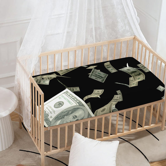 Flying US Dollar Print Baby Crib Sheet