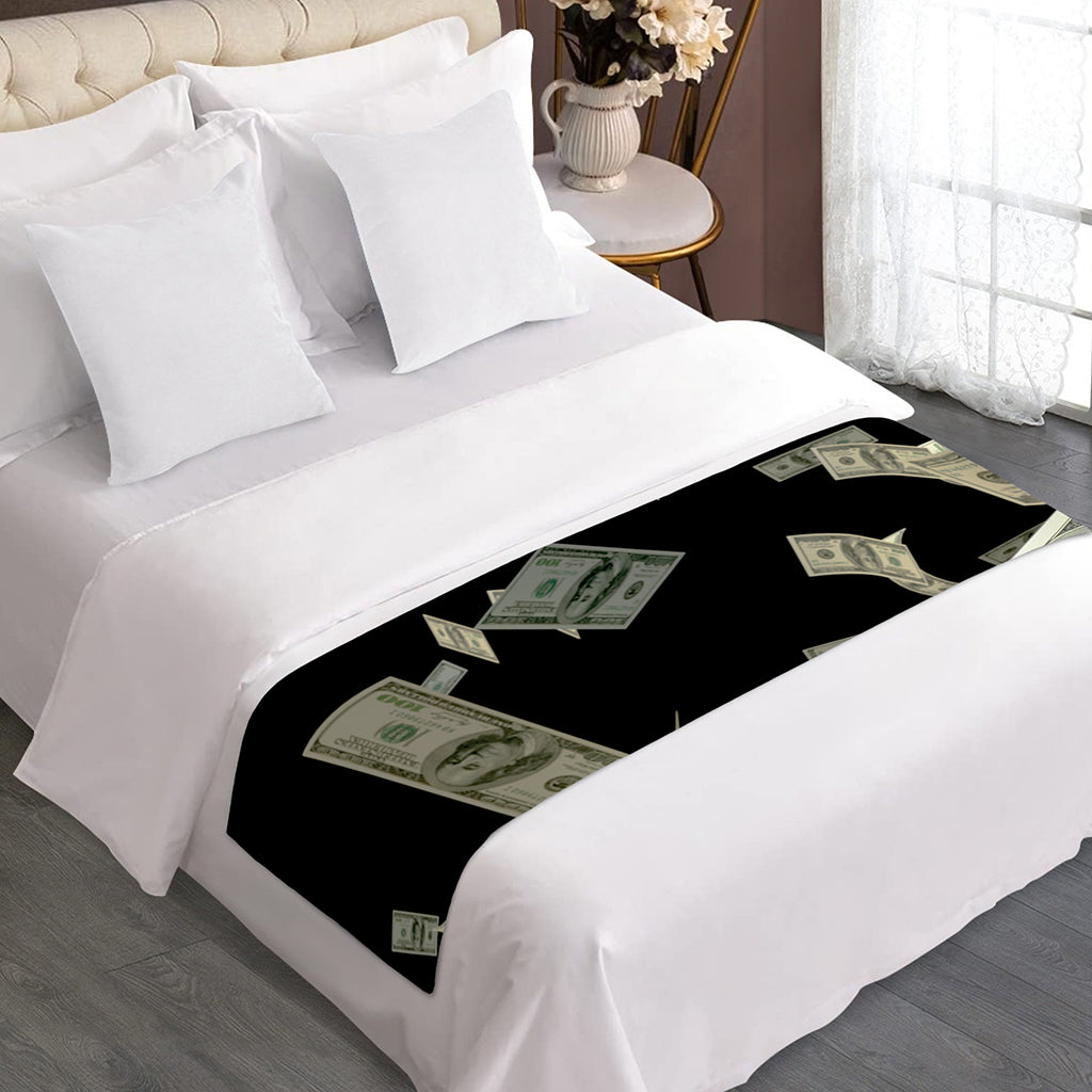 Flying US Dollar Print Bed Runner