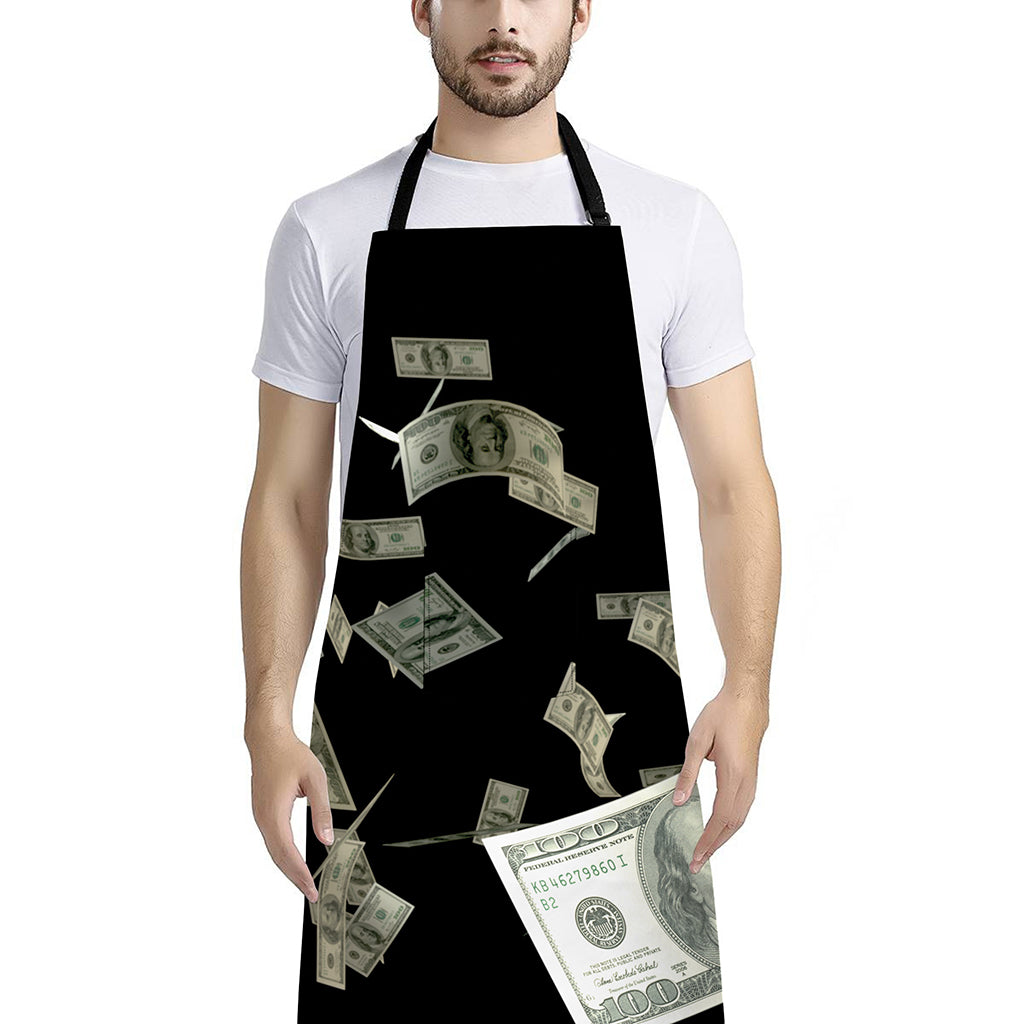 Flying US Dollar Print Bib Apron With Pocket
