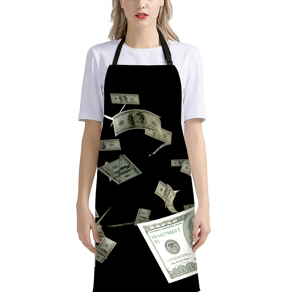 Flying US Dollar Print Bib Apron With Pocket