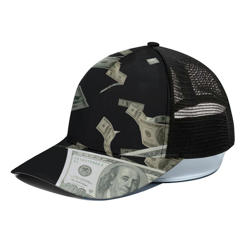 Flying US Dollar Print Black Mesh Trucker Cap