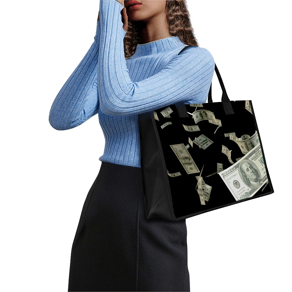 Flying US Dollar Print Canvas Tote Bag