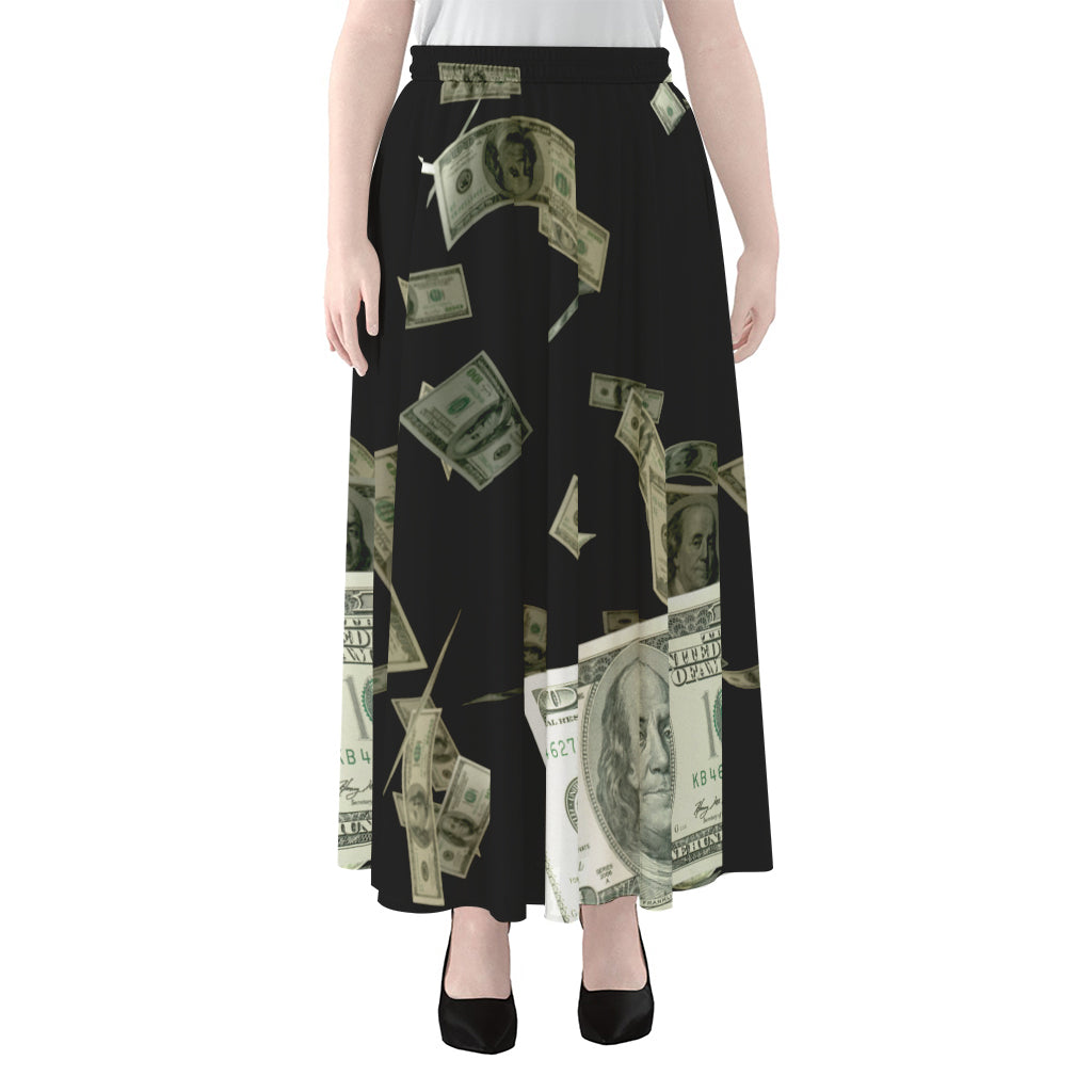 Flying US Dollar Print Chiffon Maxi Skirt