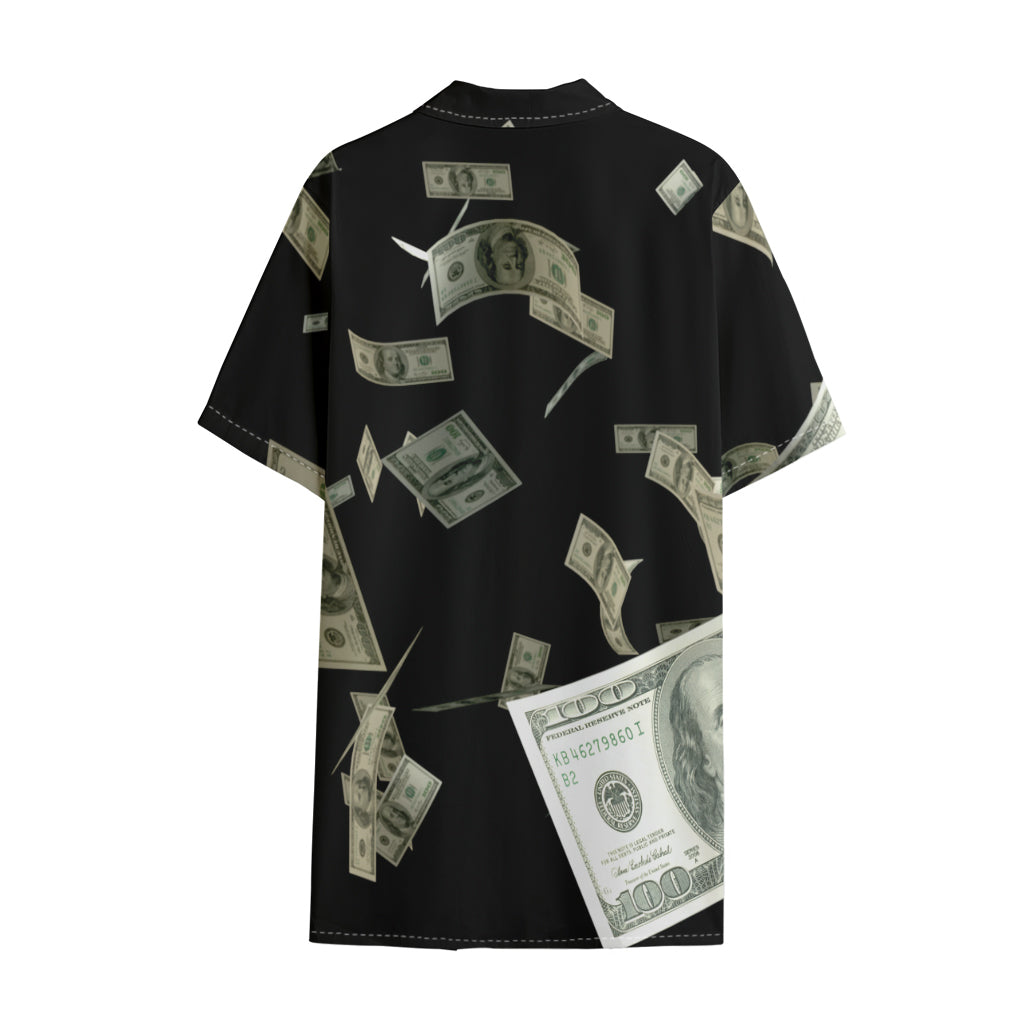 Flying US Dollar Print Cotton Hawaiian Shirt