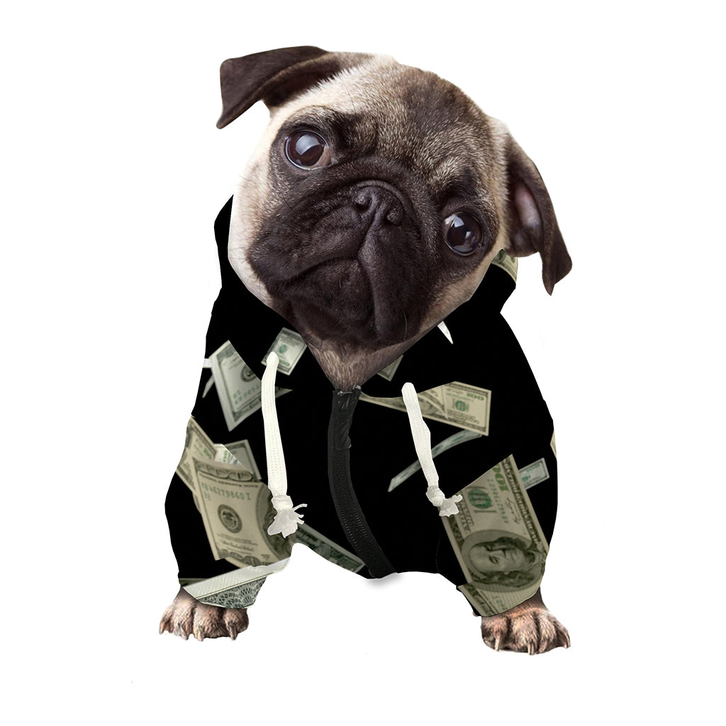 Flying US Dollar Print Dog Zip Up Hoodie